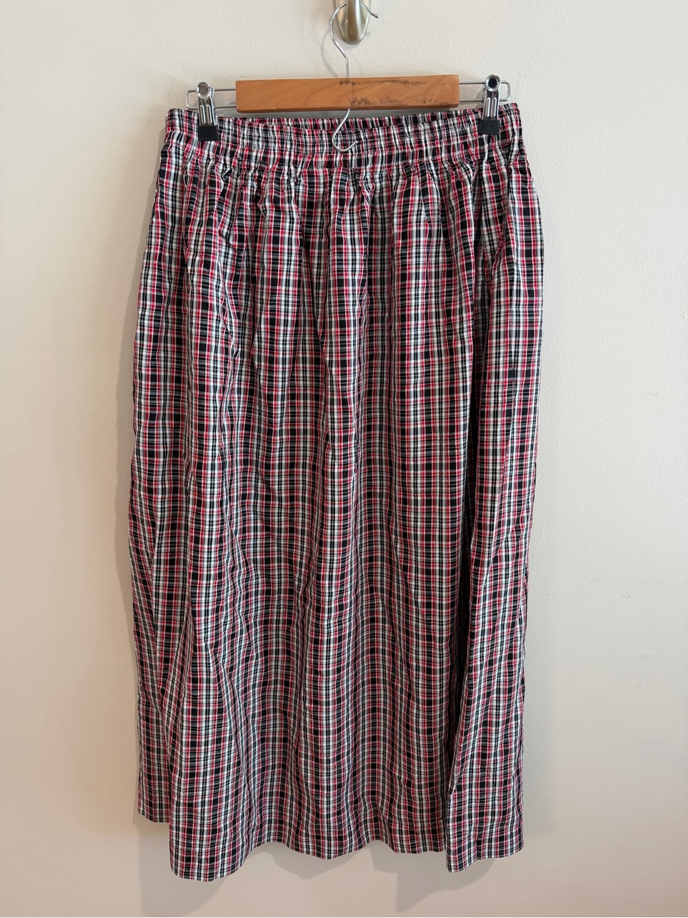 Eagles Eye Classic Plaid Elastic-Waist Midi Skirt - Red & Black